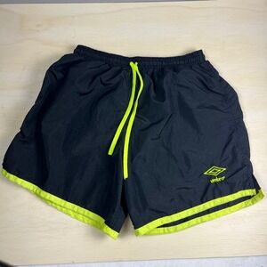 Umbro Vintage Athletic Shorts Black Neon Yellow Made in USA Womens Large